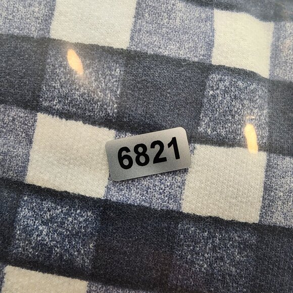 Womens Blue & White Checkered Hoodie Shirt Cold Shoulder Long Sleeve Size L - Picture 10 of 10